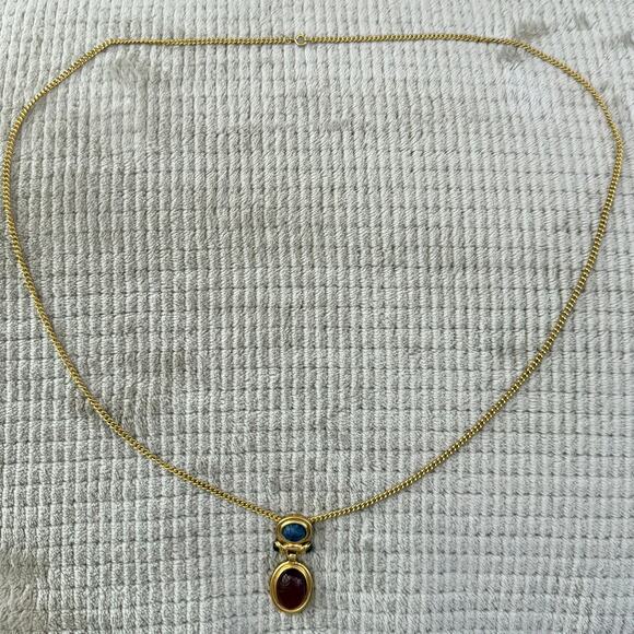 Egyptian Revival Scarabs Semi Precious Gemstones Gold Tone Pendant Necklace - Picture 3 of 4